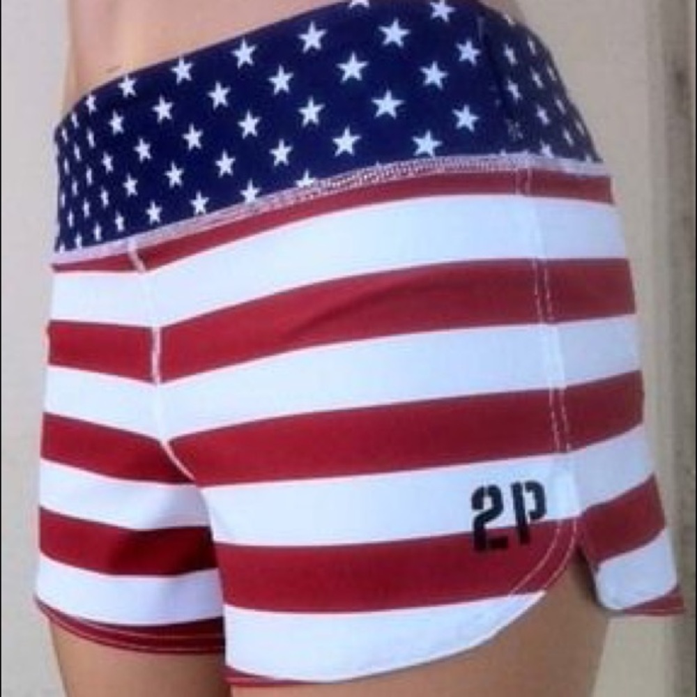 2 POOD NWOT American flag workout shorts